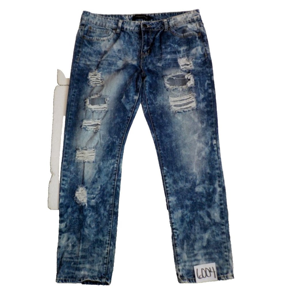 Twentyone Black Rue 21 Womens 11/12R Acid Wash Boyfriend Destroyed Denim Jeans